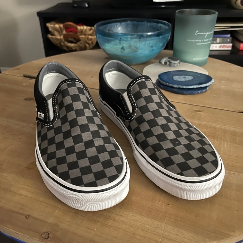 Grey Checkered Slip On Vans